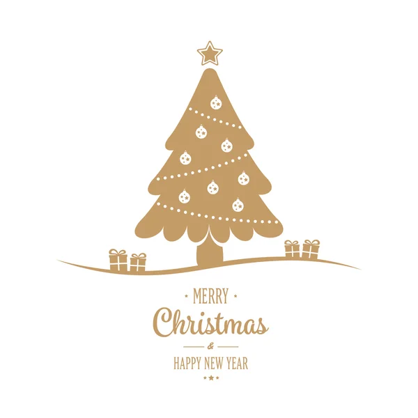 Gold tree merry christmas type background — Stock Vector