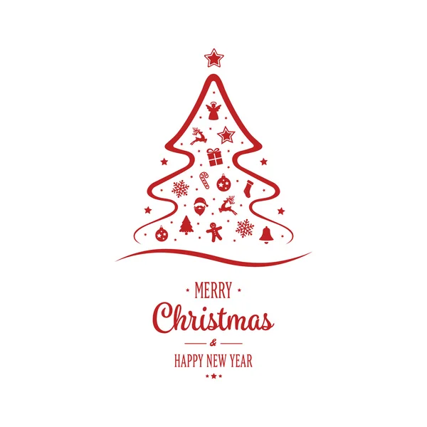 Merry christmas röd prydnad träd — Stock vektor