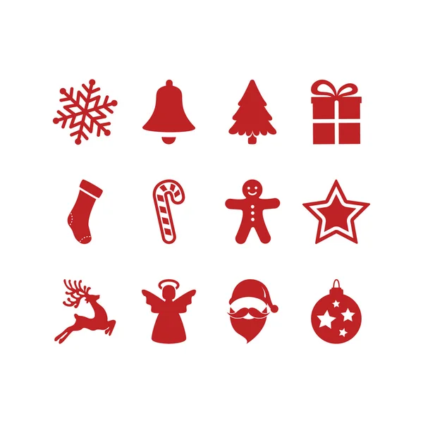 Conjunto de iconos de Navidad rojo — Vector de stock