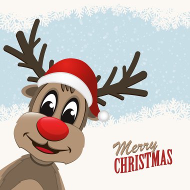 Ren geyiği neşeli Noel kış kar taneleri arka plan