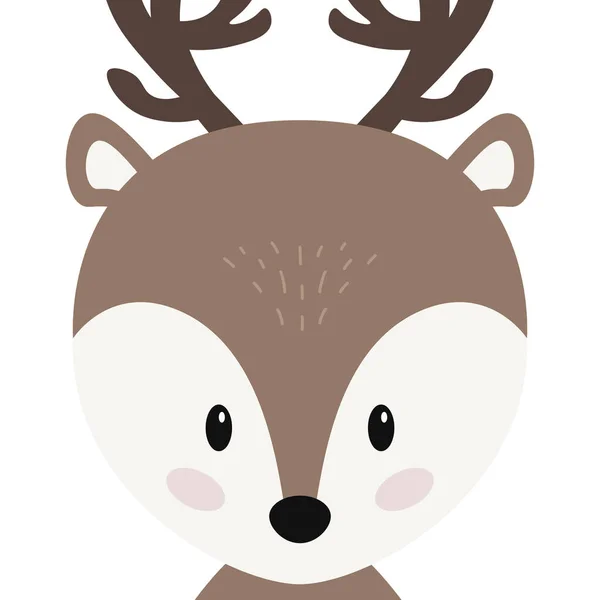 Christmas Reindeer Cute Character Smiling Face White Background — Stock Vector
