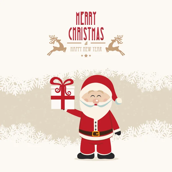 Santa claus tenir cadeau joyeux Noël hiver vintage — Image vectorielle