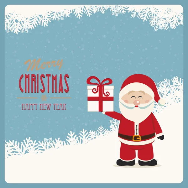 Santa claus celebrar regalo invierno fondo nevado — Vector de stock