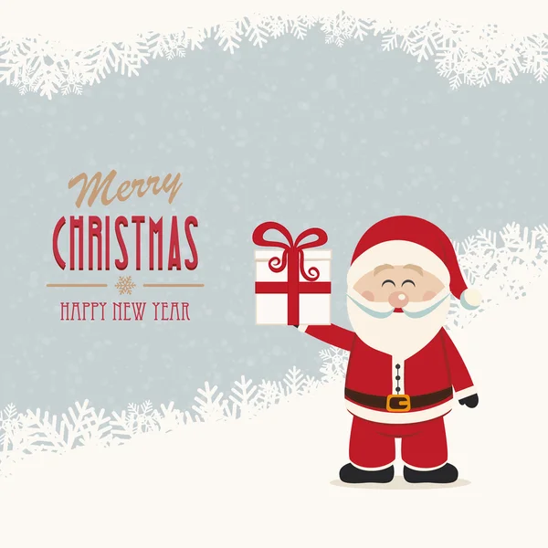 Санта-Клаус провести подарок зимний снежный фон — стоковый вектор