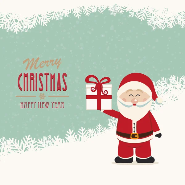 Santa claus houden geschenk winter besneeuwde achtergrond — Stockvector