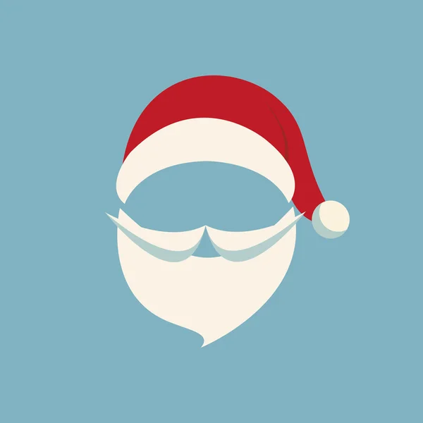 Санта шляпа и борода синий фон — стоковый вектор