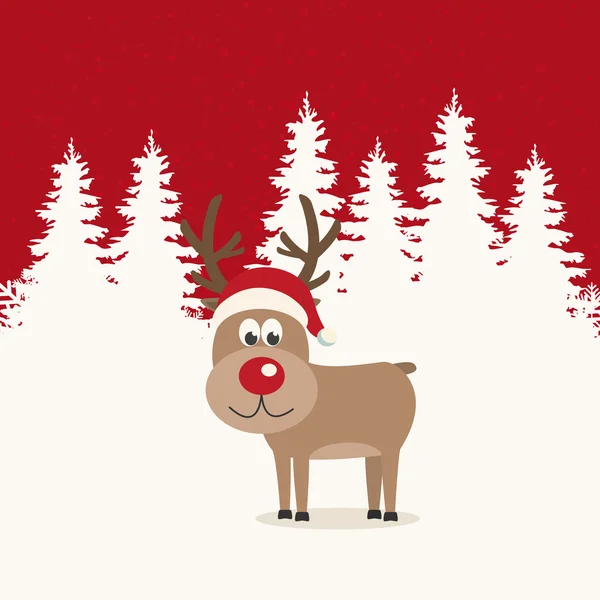 Red nose reindeer santa hat winter background — Stock Vector