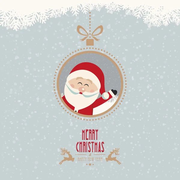 Санта Клаус волна рождественские шары снежинки винтажный фон — стоковый вектор