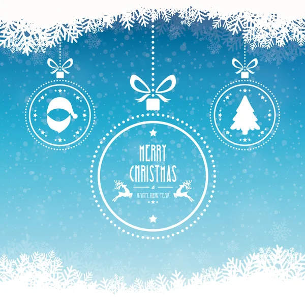 Kerstmis bal merry christmas sneeuwvlokken blauwe achtergrond — Stockvector