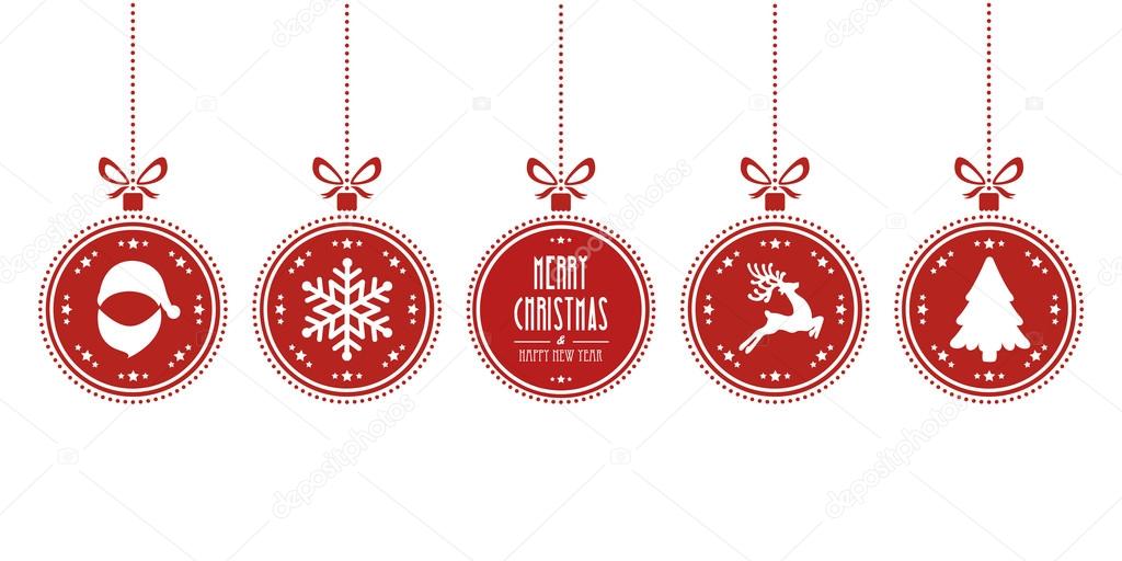 christmas balls hanging red isolated background