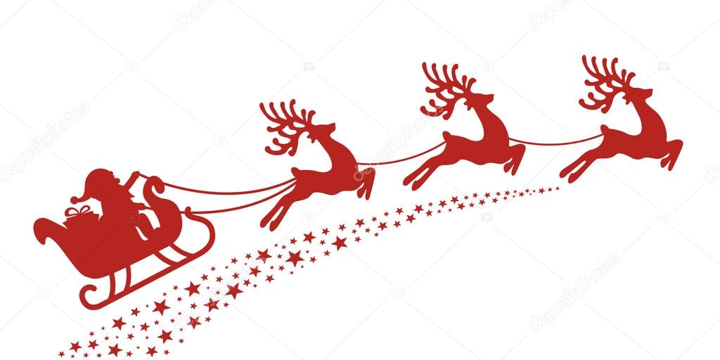 santa sleigh reindeer red silhouette