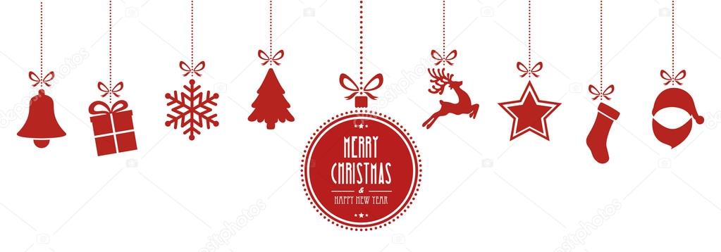 christmas elements hanging red isolated background