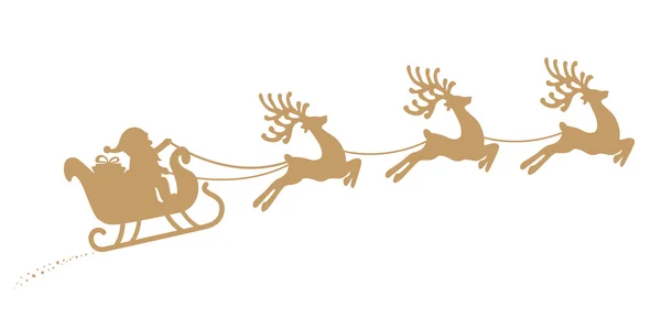 Santa sleigh reindeer flying gold silhouette — Stock Vector