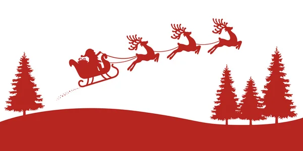 Santa sleigh reindeer red silhouette — Stock Vector