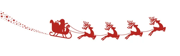 Weihnachtsmann Schlitten Rentiere fliegen rote Silhouette — Stockvektor