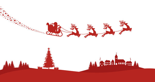 santa sleigh reindeer fly red silhouette