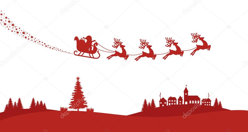 santa sleigh reindeer fly red silhouette