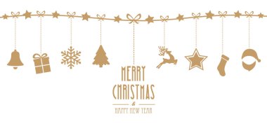 christmas elements hanging line gold isolated background clipart