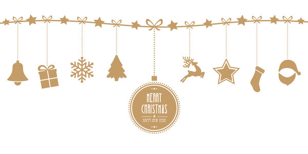 christmas elements hanging line gold isolated background
