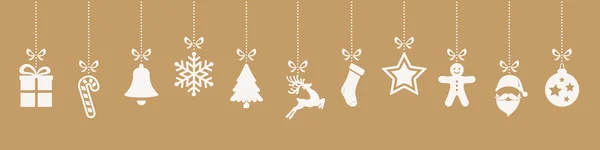 Christmas ornaments hanging gold background — Stock Vector