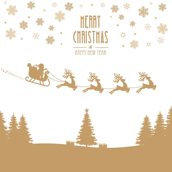 圣诞老人的雪橇驯鹿黄金剪影 — 图库矢量图片
