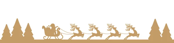 Santa sleigh reindeer gold landscape silhouette — Stock Vector