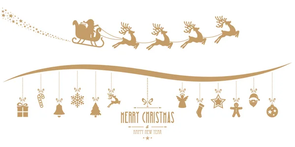 Santa Claus trineo elementos de Navidad colgando de oro aislado espalda — Vector de stock