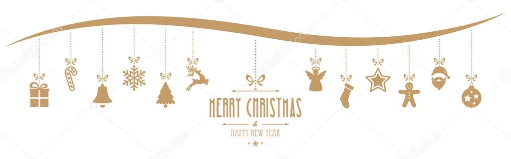 christmas ornaments hanging gold isolated background