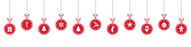 Noel top elemanları izole satır kırmızı arka plan asılı