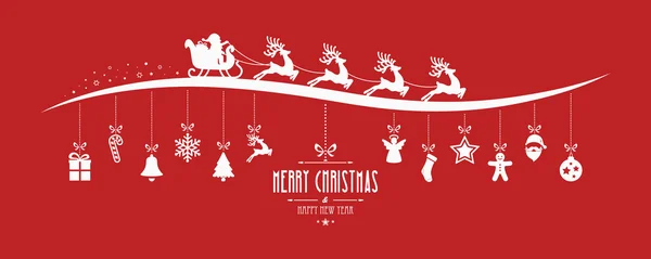 Santa claus trineo elementos de Navidad colgando de fondo rojo — Archivo Imágenes Vectoriales