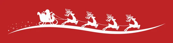 Santa Claus renos trineo fondo rojo — Vector de stock