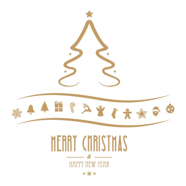Alegre árbol de Navidad ornamento oro aislado fondo — Archivo Imágenes Vectoriales