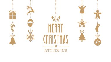 altın izole arka plan asılı neşeli Noel süsler