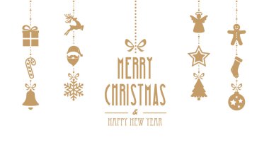 merry christmas ornaments hanging gold isolated background clipart