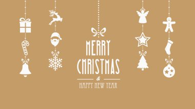 altın arka plan asılı merry christmas dekorasyon öğeleri