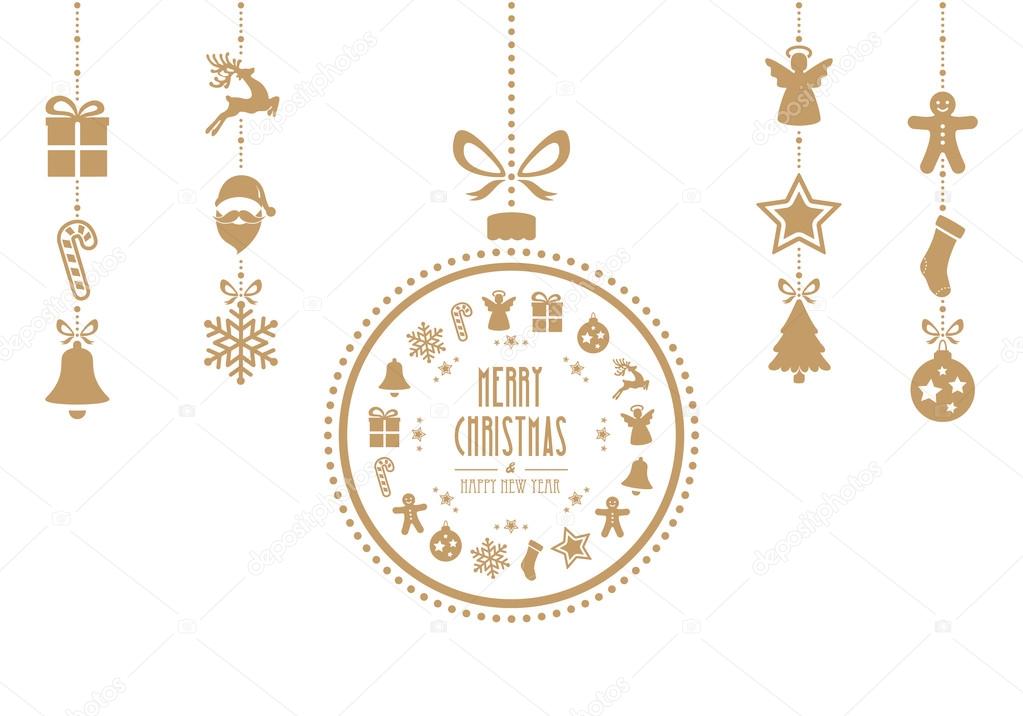 christmas bauble ornaments gold isolated background