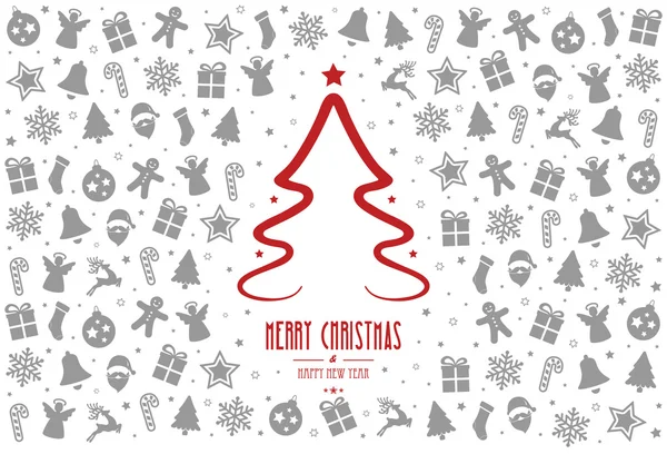 Natal árvore padrão decoração elementos vermelho cinza fundo — Vetor de Stock