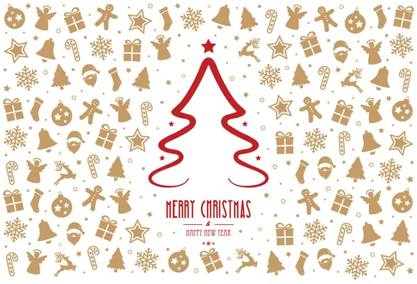 Karácsonyfa mintát dekorációs elemek piros arany háttér — Stock Vector