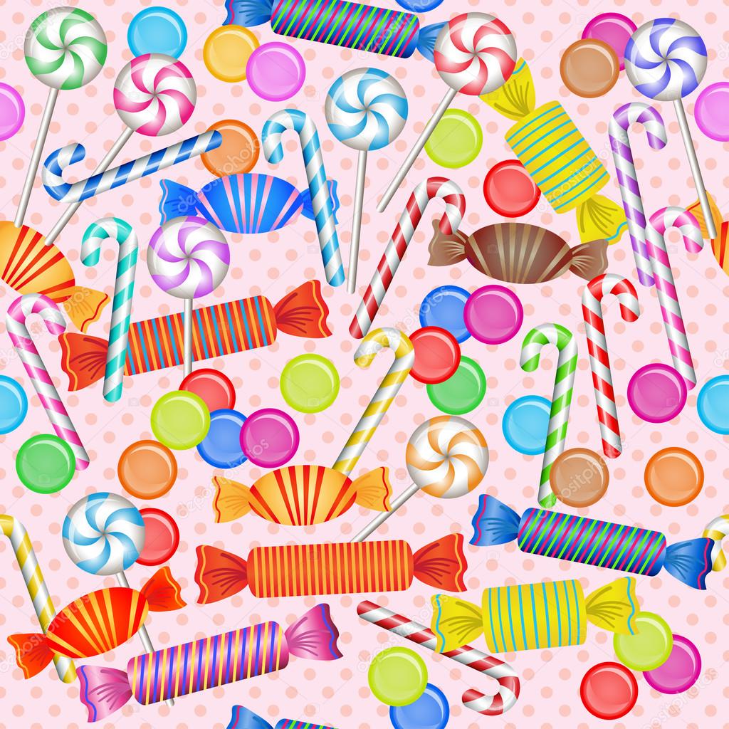Seamless pattern with mixed colorful candies