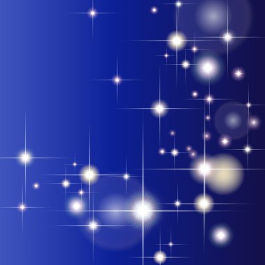 Mavi arka plan ile parlak yıldızlar ve ışık kırınım.