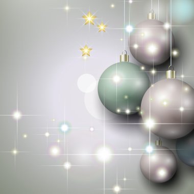 Gümüş arka plan Christmas baubles ve yıldız.