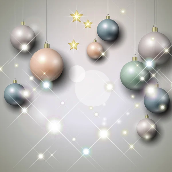 Fondo abstracto plateado con adornos y estrellas navideñas . — Vector de stock