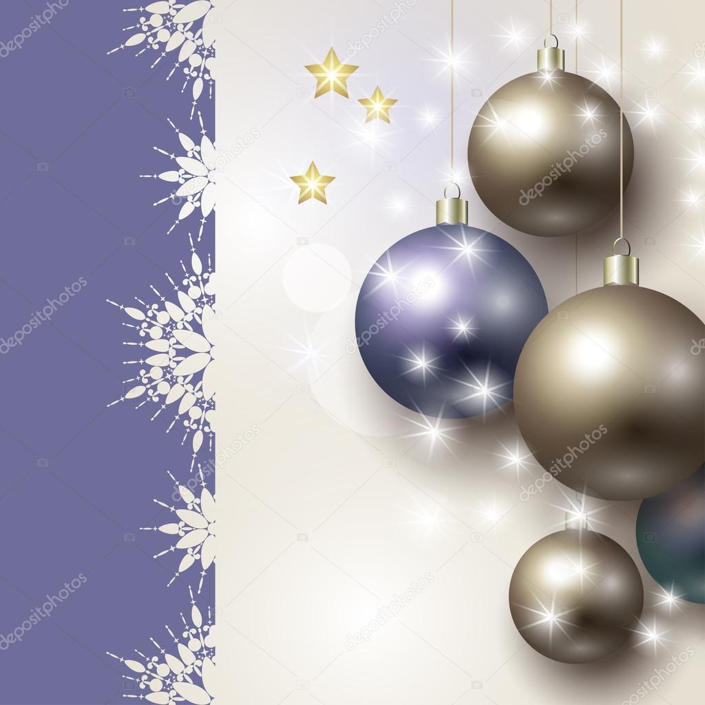 Abstract background with Christmas baubles and stars.