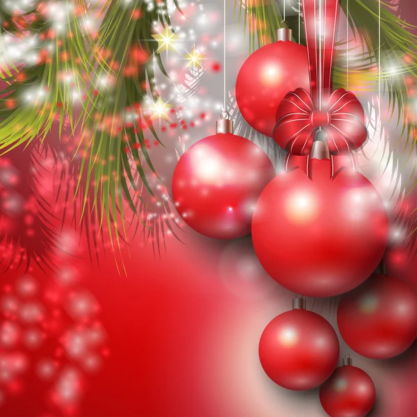 Hermoso fondo con adornos rojos de Navidad — Vector de stock