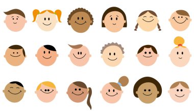 İnsanların gülen yüzleri. Beyaz arkaplanda izole.