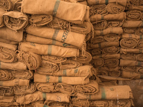 Hemp sacks in a row set unavailable. — Stock Photo, Image