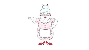 Klasik animasyon: yaşlı bir kadın elinde güzel bir pasta tutuyor.