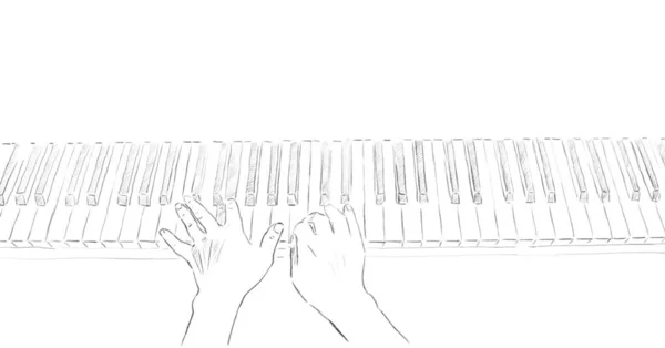 Playing Piano Hands Piano Keys Drawing — Stock Photo, Image