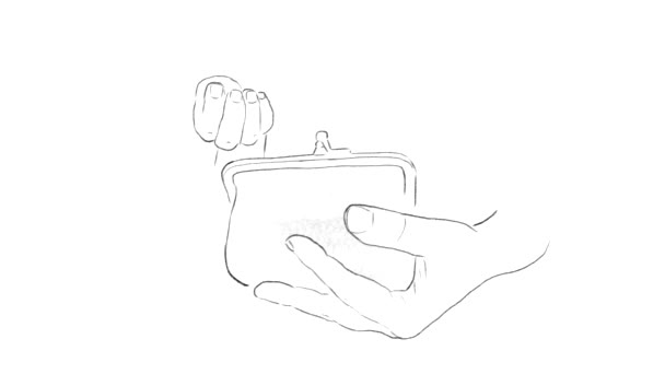 Animação Desenhada Mão Colocar Moedas Sua Carteira — Vídeo de Stock