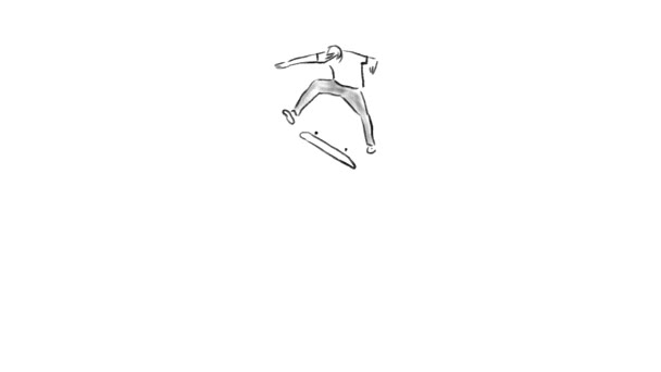 手描きのスケートボード上でジャンプの古典的なアニメーション — ストック動画